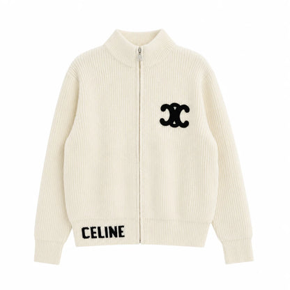 "CE" Knit Zip Cardigan