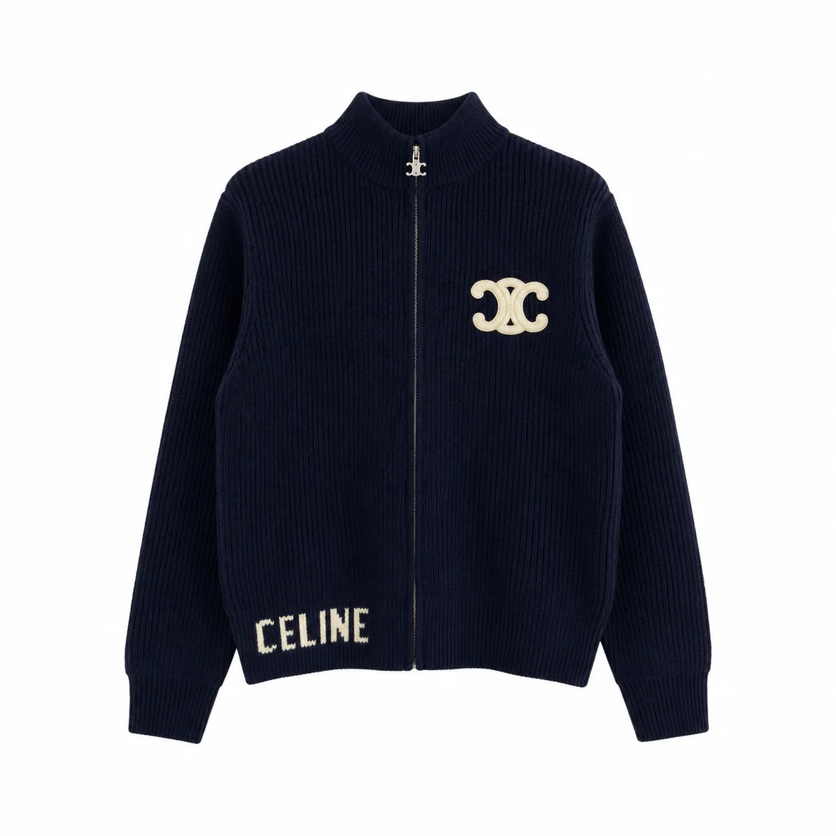 "CE" Knit Zip Cardigan