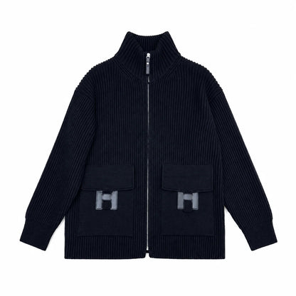 "HRMS" Rib Zip Knit Cardigan