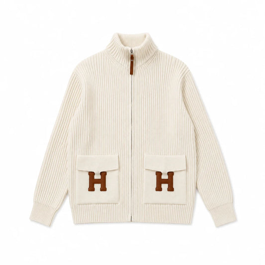 "HRMS" Rib Zip Knit Cardigan